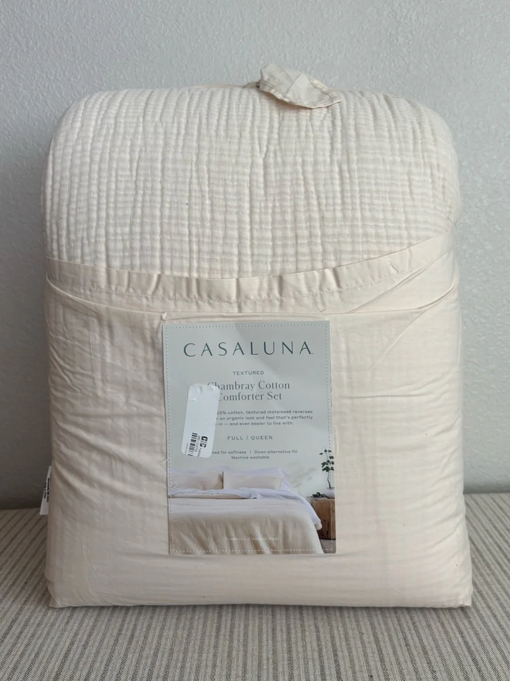NWT Full/Queen Textured Chambray Comforter & Sham Set Natural - Casaluna